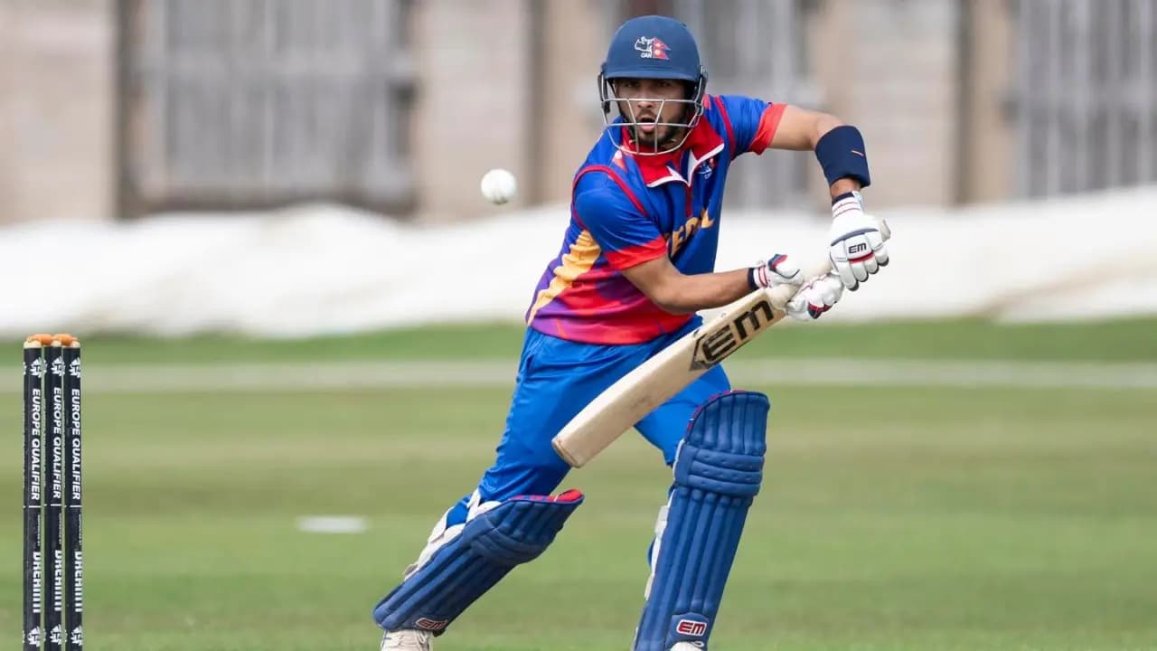 Bhim Sharki batting against Netherlands