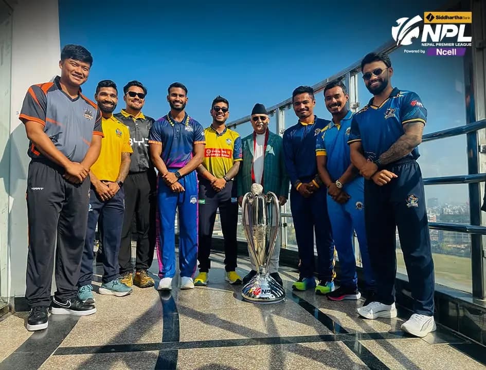 Team Captains of Nepal Premier League 2024 proudly posing with the coveted trophy!